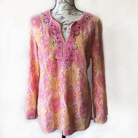 Cynthia Rowley Long Sleeve Style Top/Tunic Studded Size Medium - Picture 1 of 7